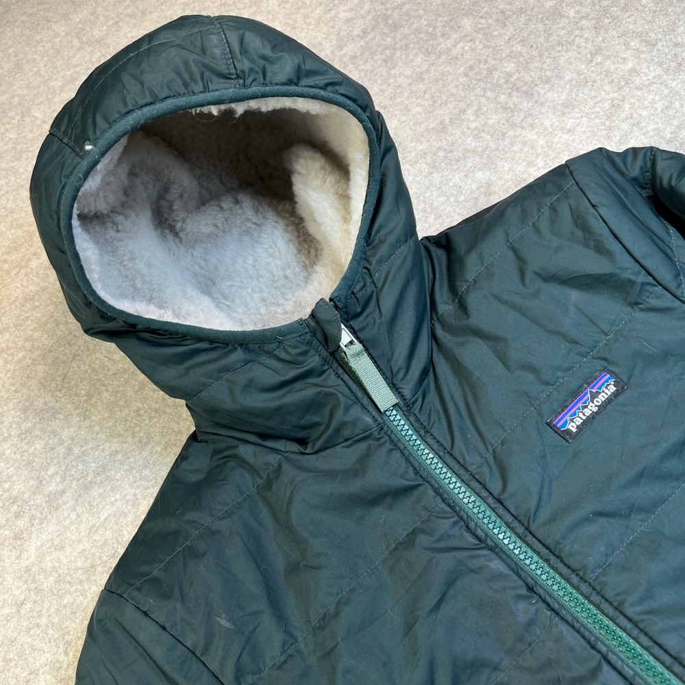 Patagonia Ready Freddy Kids Reversible Hoody Jacket Dark Green/Cream Full Zip